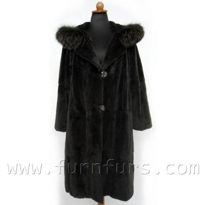Hooded weasel & fox fur coat