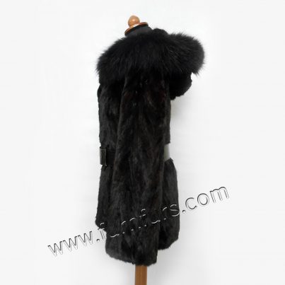 Hooded mink fur jacket with fox