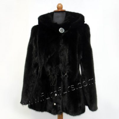 Black hooded mink jacket