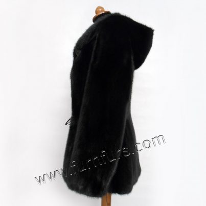 Black hooded mink jacket