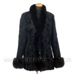 ジャケット Black Fur Astrakan Collar Jacket Real Astrakhan Fur Jacket in Black Color With Mink Fur