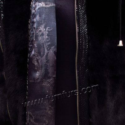 Black sculptured mink jacket with zipper