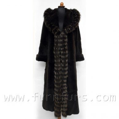 Hooded Weasel Fur Coat With Fox