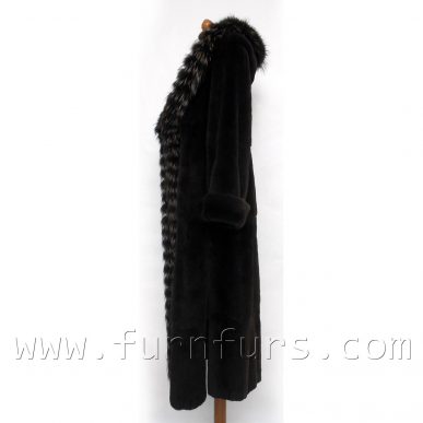 Hooded Weasel Fur Coat With Fox