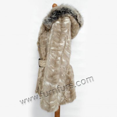 Waisted hooded mink fur jacket