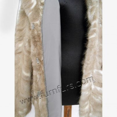Waisted hooded mink fur jacket