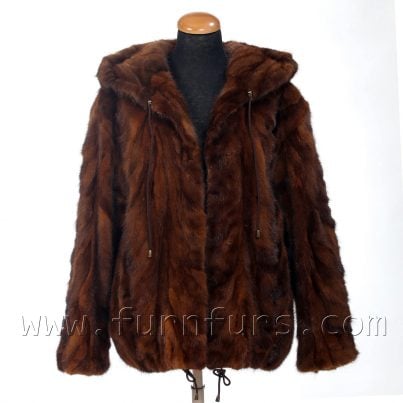 Brown hooded mink fur jacket