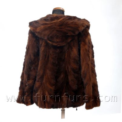 Brown hooded mink fur jacket