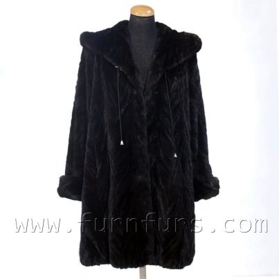 Hooded mink fur semi-coat