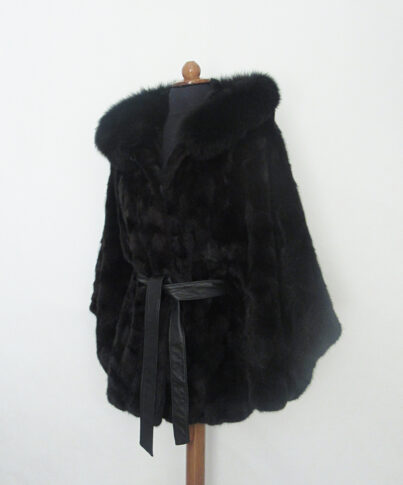Mink hooded cape with fox