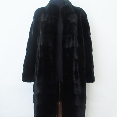 Black glama mink fur coat