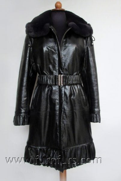 Leather coat with rex rabbit fur
