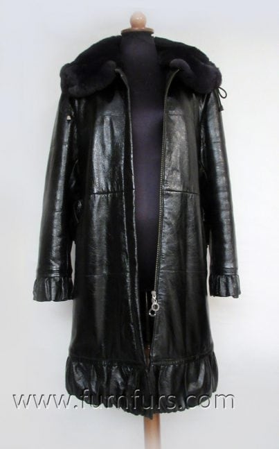 Leather coat with rex rabbit fur