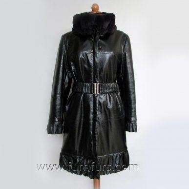 Leather Coat with Rex Rabbit Fur