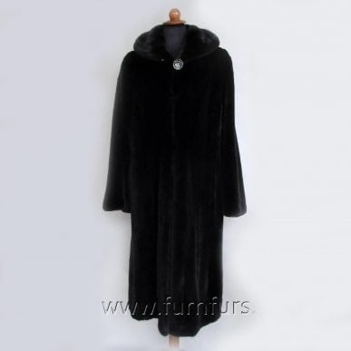 BLACKGLAMA Black Mink Fur with Hood