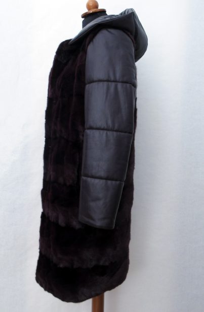Mink fur and lamb leather semi coat
