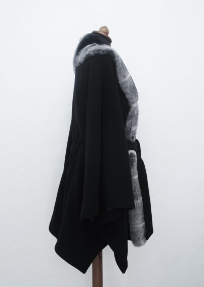 Fabric and rex chinchilla fur cape