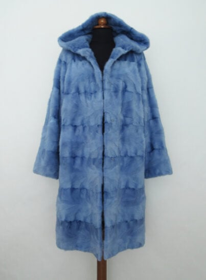 Hooded mink fur semi-coat