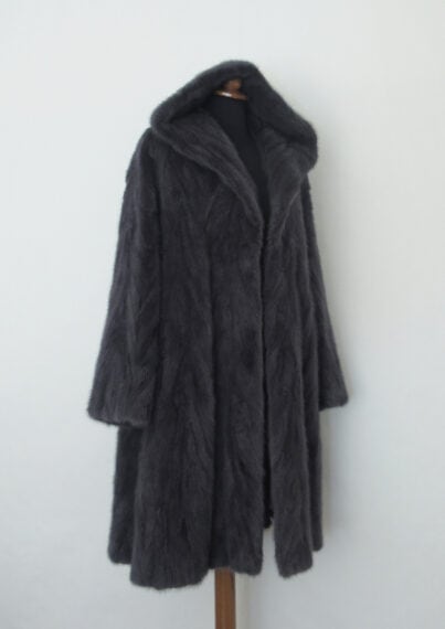Hooded mink fur coat