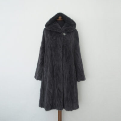 Hooded mink fur coat