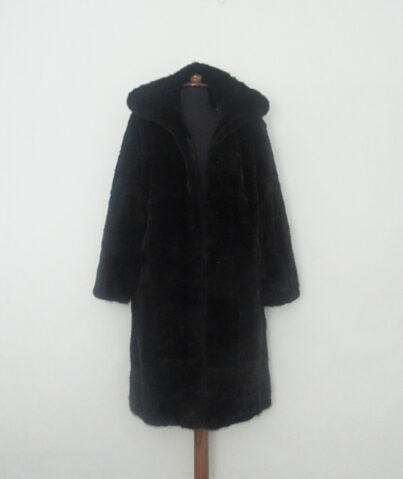 Hooded mink fur semi coat