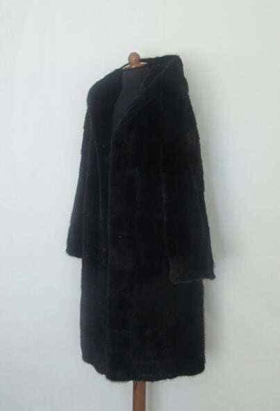 Hooded mink fur semi coat